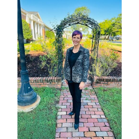 BADGLEY MISCHKA Grey Black Printed Floral 100% Cotton Fitted Charlie Blazer XL - Picture 12 of 12